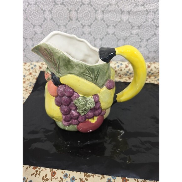Vintage Fruit Pitcher With Banana Handle 80s Kitchen Decor Ceramic‎ Flower Vase - Picture 5 of 8